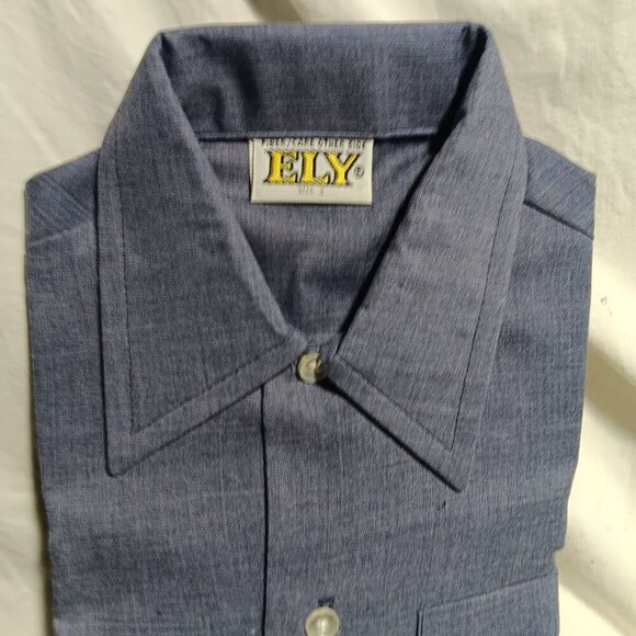 BOYS 3T Vintage 1970's ELY COBALT BLUE FLECK THIN HIPPY SHIRT USA NOS NEW - Picture 1 of 8